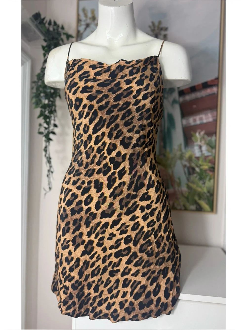 Alice + Olivia Harmony Leopard Print Slip Mini Dress Tan Size 4 Small Draped - Picture 9 of 12